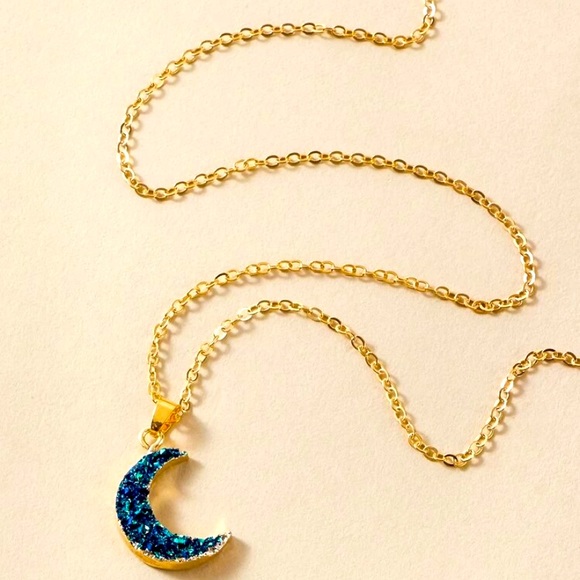 Druzy Crescent Moon Necklace - Picture 2 of 3
